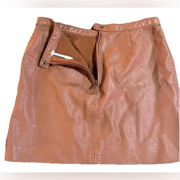 NWT Free People Faux Leather Mini Skirt Zip Slit Brown Festival Chic - Picture 5 of 12